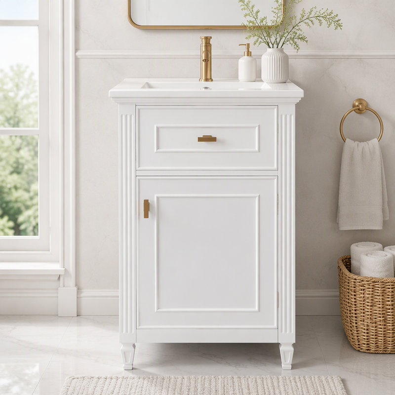 Meuble-lavabo de 20 po avec lavabo et rangement intelligent, Blanc