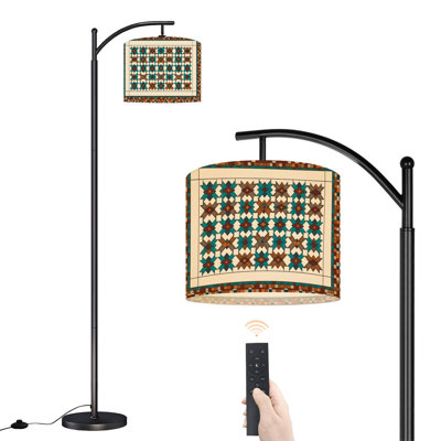 Arc Floor Lamp Geometric Mosaic Tile Teal Brown Beige Interlocking Star Shapes Floor Lamps with Remote LED Lights Adjustable Lamp Shades Tall Standing Lamps for Reading Office Living Room