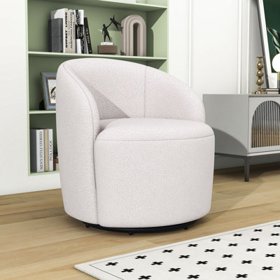Lynsee Upholstered Swivel Armchair, Fabric Accent Chair with Metal Base