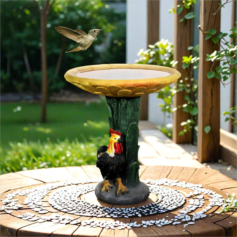 Bain d'oiseaux en béton à colonne avec détails de tournesol de style architectural - finition jaune classique, l 20 po x H 23 po