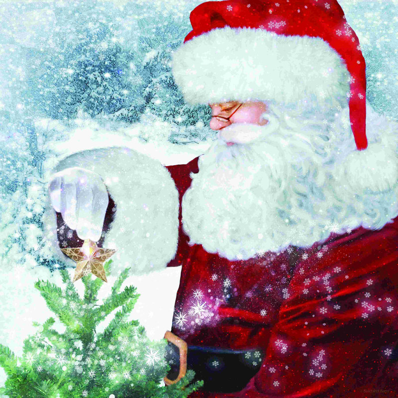 Santa Tree Star - impression, H 12 po x l 12 po, Non, Toile tendue
