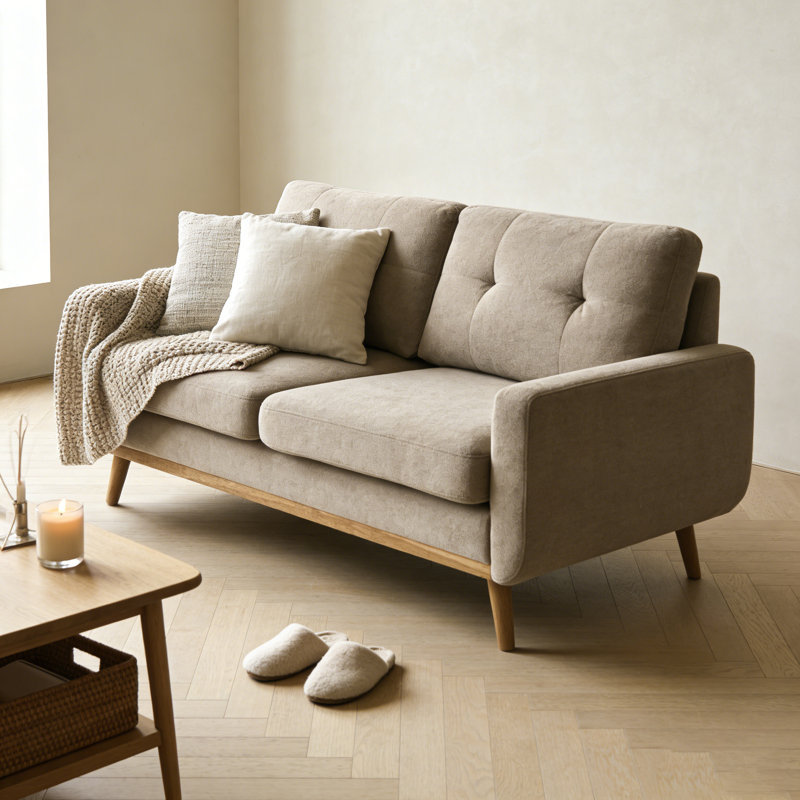Causeuse 67 po Mid-Century Modern, Chameau
