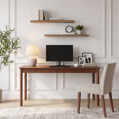 55"W Modern Traditional Solid Wood Writing Desk With 2 Drawers