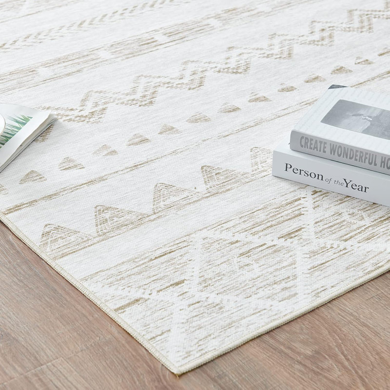 Beige Foldable Thin Washable Rug Rug Boho Area Rug, Rectangle 180 x 210 cm