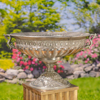 14" Tall Frosted Silver Metal Urn "Apollo"