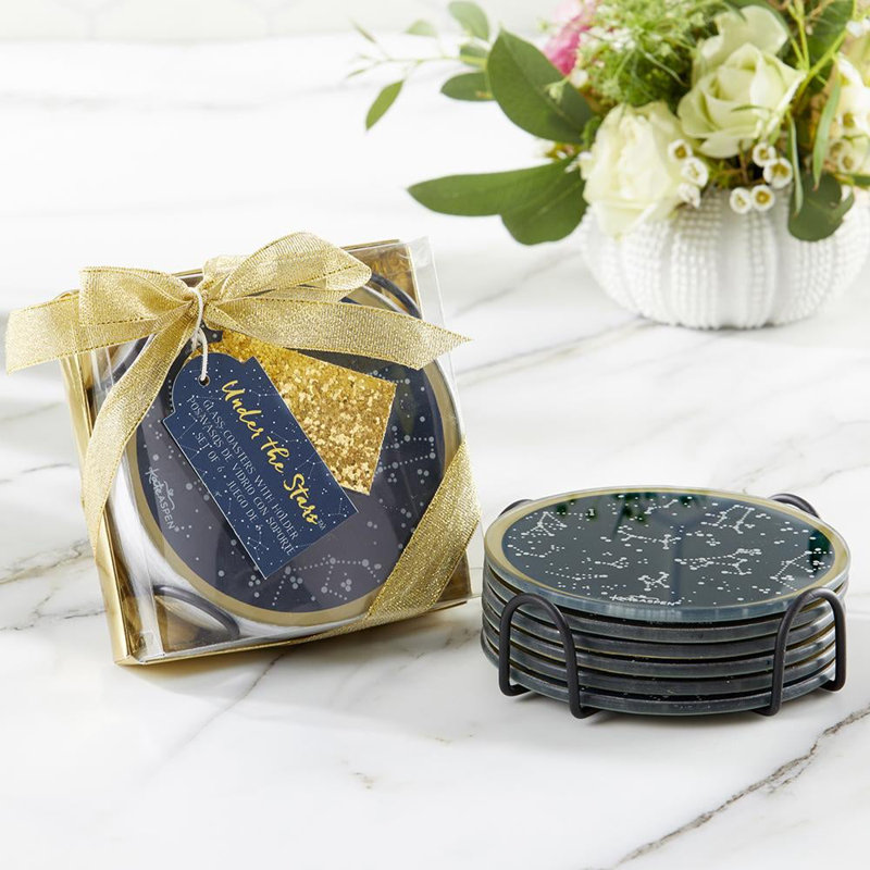 Under the Stars Navy and Gold Glass Coaster Set