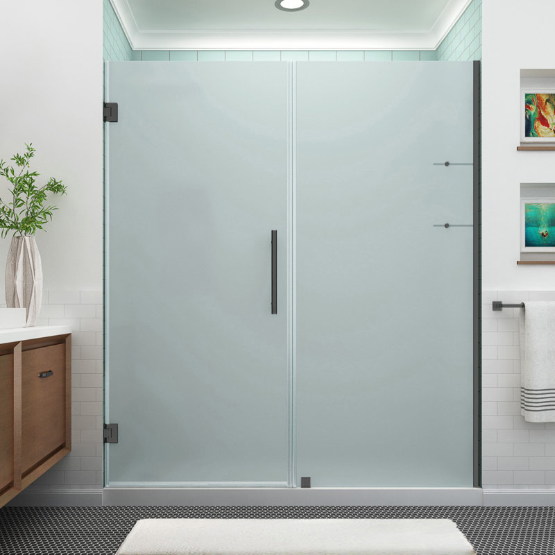 Belmore GS Hinged Frameless Shower Door, Matte Black, Frosted