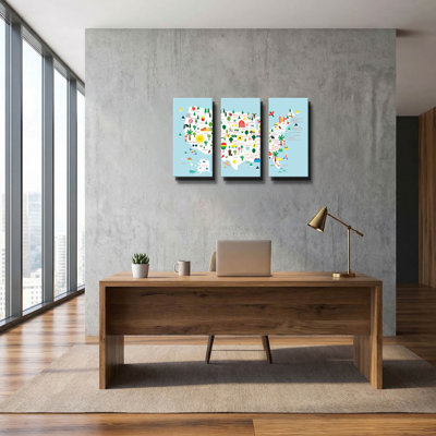 'Fun Usa Map' By Ann Kelle Triptych Wall Art, 36" x 24"