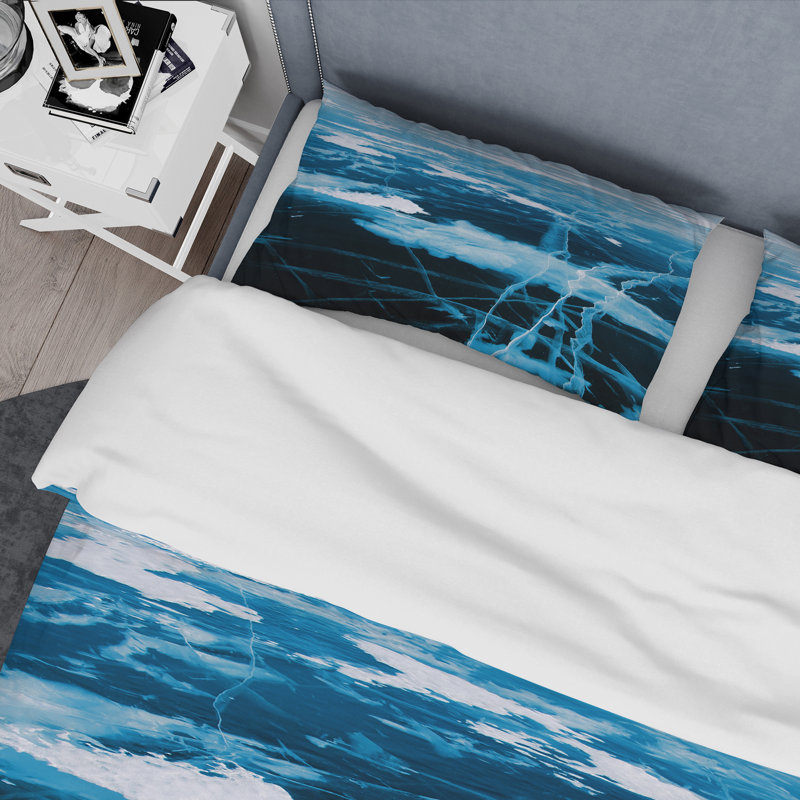 Structure de glace bleue et blanche I - ensemble de housse de couette moderne - microfibre de polyester