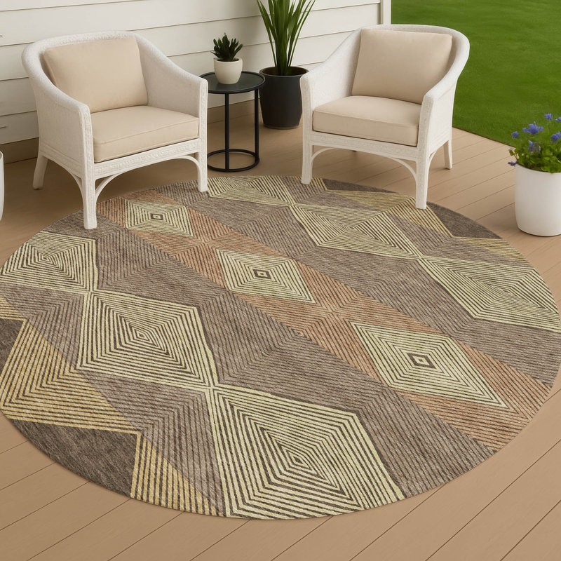 Machine Washable Indoor/Outdoor Chantille ACN2545 Geometric Rug, Round 8', Chocolate