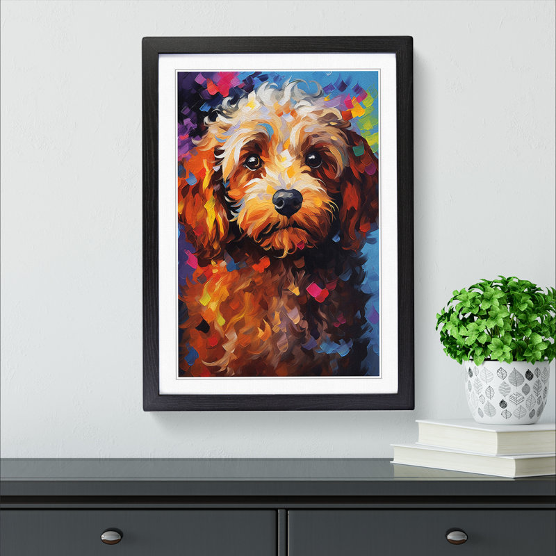 Cockapoo Abstract - Single Picture Frame Print on Wood, 46cm H x 34cm W x 2cm D, Black Framed