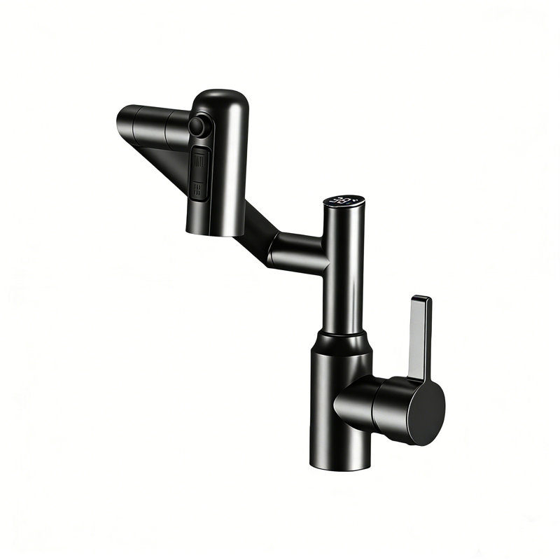 Rotatable Bathroom Faucets With Temperature Display 3 Water Outlet Modes Matte Black