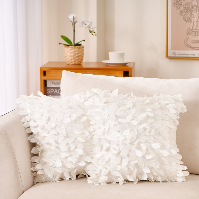 Jeté floral, Housse de coussin seulement - sans insert, Crème, 20 po x 20 po