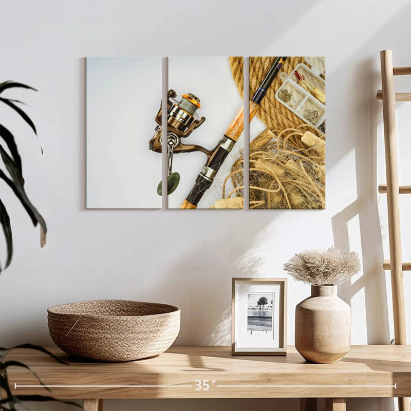 Fishing Rod And Net, 14" H x 23" W