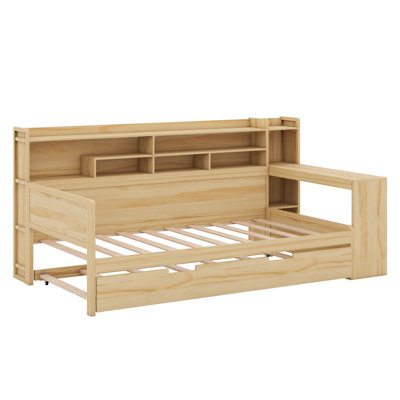 Wooden Daybed With Storage Shelves,Multi-Functional Bed With Trundle Bed And Study Desk by Latitude Run