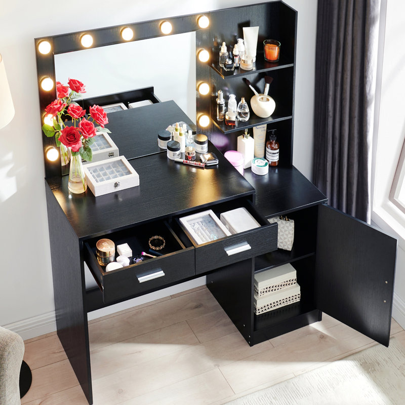 Vanity Desk With Mirror And Lights, Dressing Table With 2 Drawer, 3 Lighting Modes Adjustable Brightness, Suitable For Bedroom