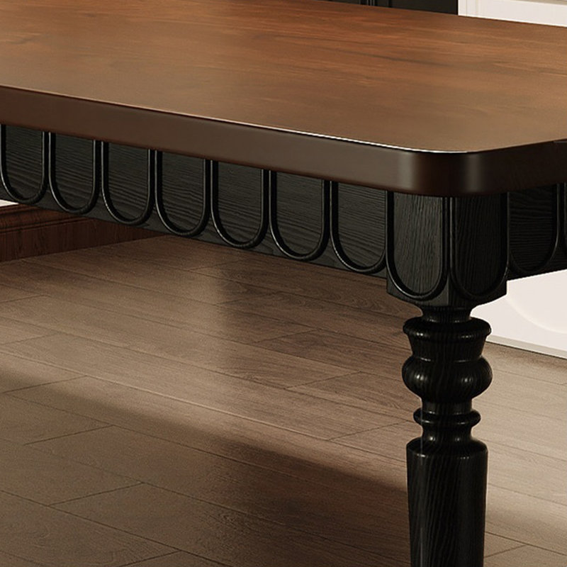 Nut-brown+Black Rectangular Solid Wood Dining Table, 29.53"H×62.99"L×31.50"W