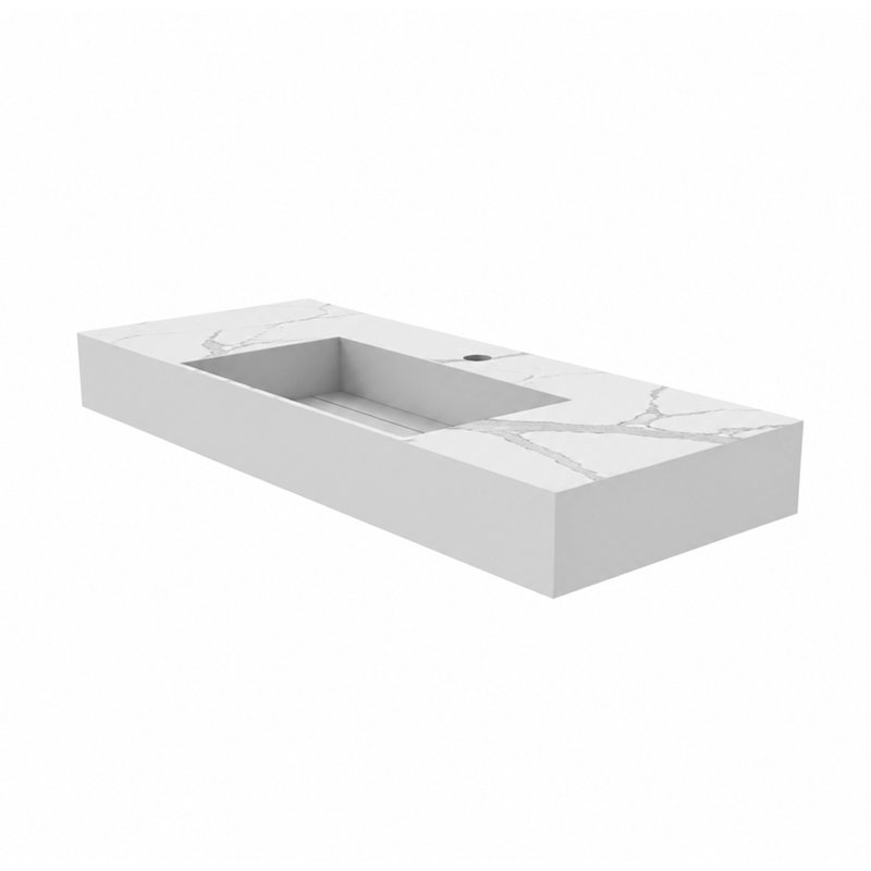 Juniper 48" Wall Mounted Solid Surface Floating Bathroom Sink with Concealed Drain, White Carrara