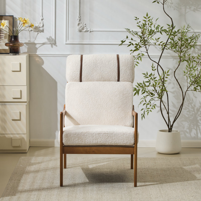 Fauteuil d'appoint avec structure en bois et dossier haut, Beige