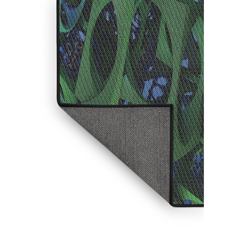 Tapis vert/bleu à motifs, Rectangle 5 pi x 7 pi