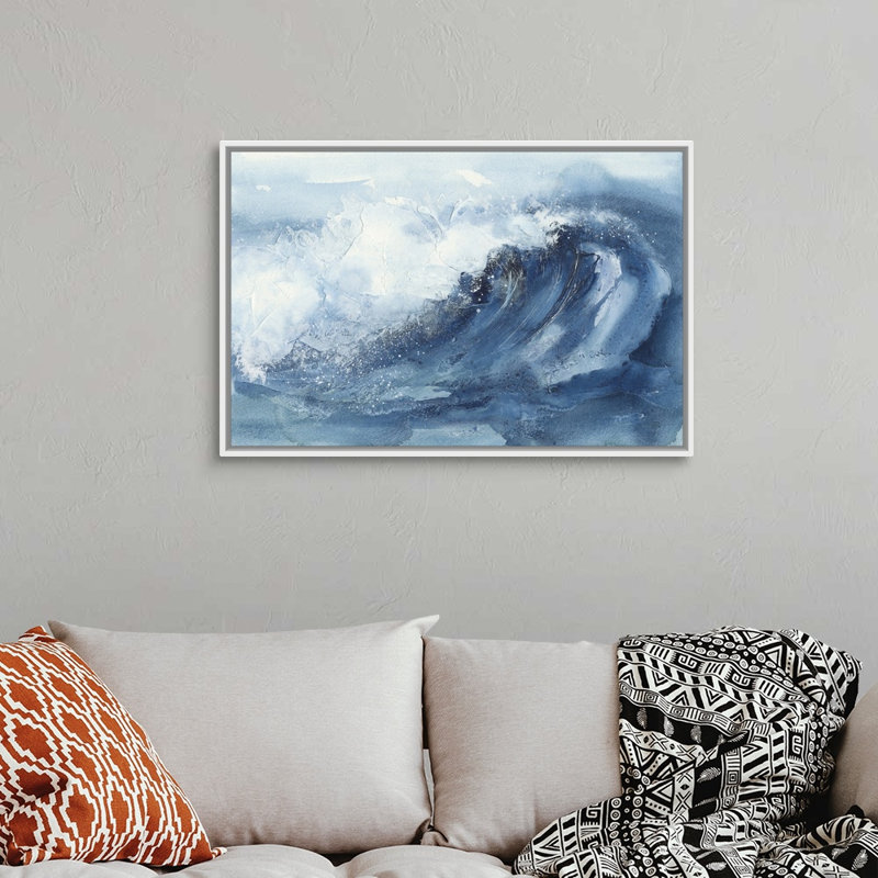 «Waves V» par Chris Paschke, reproduction d'art sur toile, Cadre flottant blanc, H 26 po x l 38 po x P 1,75 po