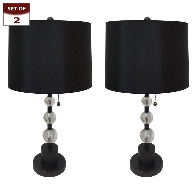 Ensemble de lampe de table à colonne de cristal Rima, Bronze huilé, Noir, H 26 po x l 26 po x P 26 po