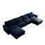 Canapé modulaire en U bleu, siège profond modulaire 4 places avec repose-pieds et coussins de taille en velours côtelé bleu-1357814428
