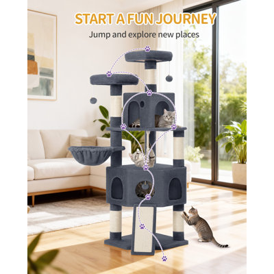 Cat Tree for Indoor Cats, 174cm Cat Tower for Large Cats, 2 Platforms, 2 Caves, 4 Sisal Posts, Scratching Board, Cat Basket, Sisal Rope, Heavy-Duty for multiple cats