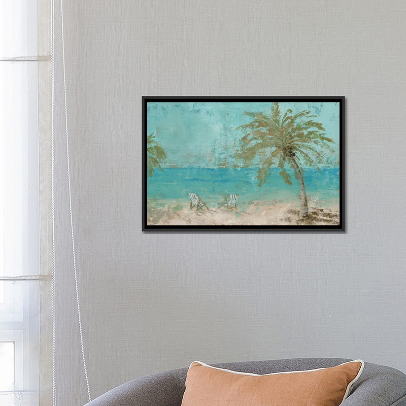 « beach day landscape i », impression sur toile, H 18 po x l 26 po x P 1,5 po, Toile avec cadre noir, Pas de tapis