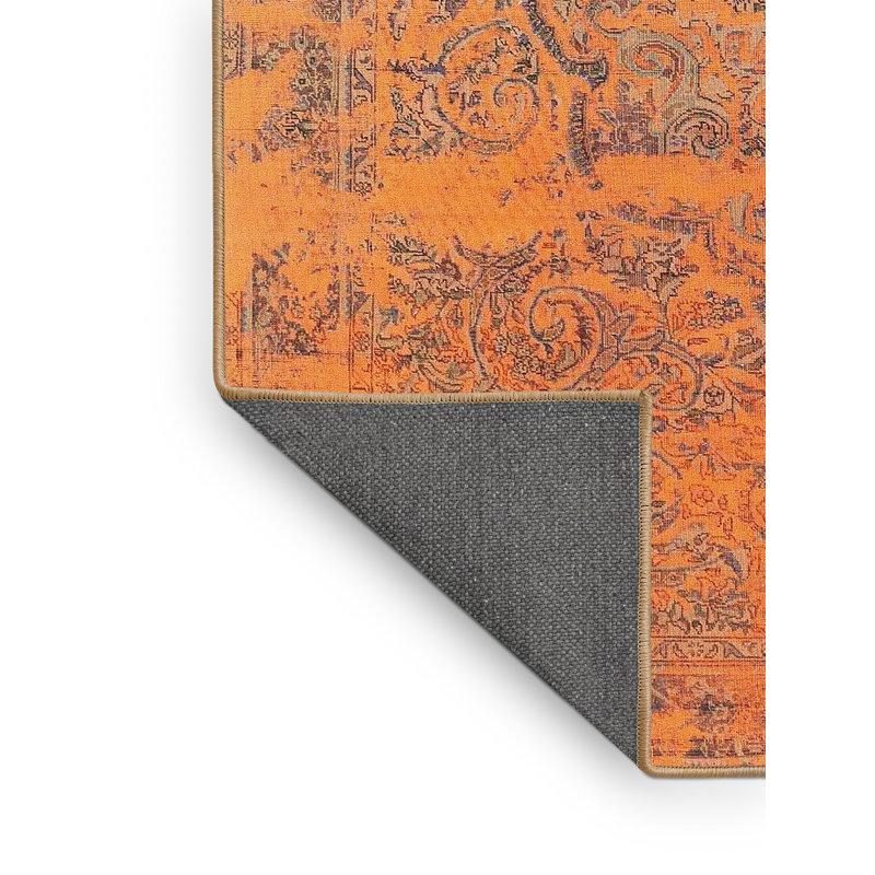 Tapis orange/gris traditionnel Gertraut, Rectangle 5 pi x 7 pi