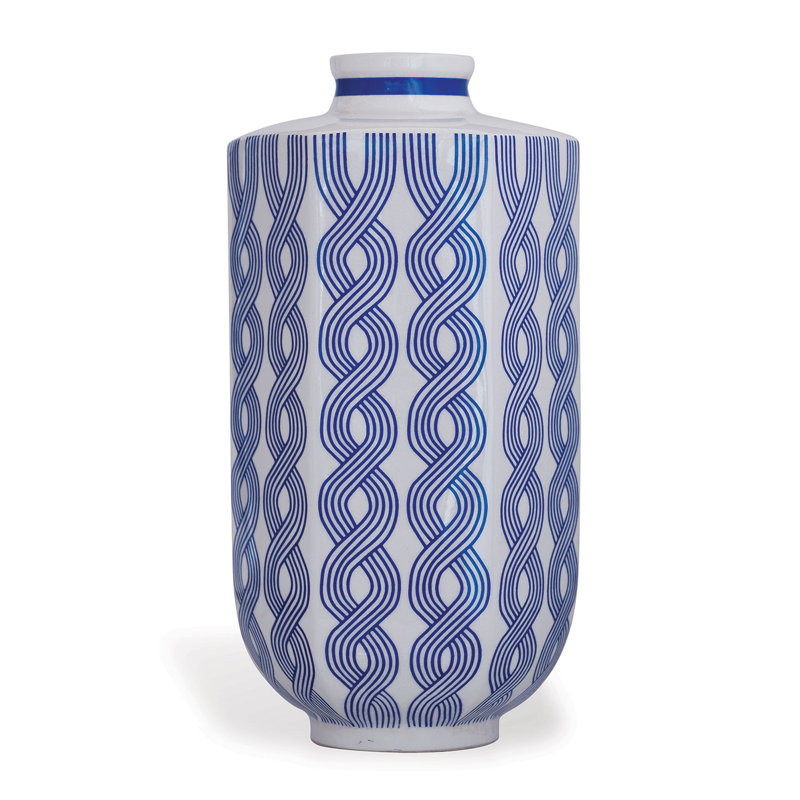 Evelyn Blue/White Table Vase, 20" H x 10.5" W x 9" D