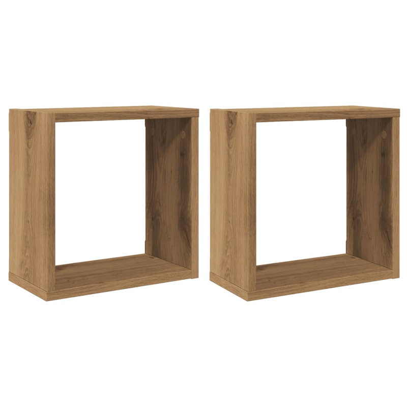 Glenetta 2 Piece Square Cube Shelf, 30cm H x 30cm W x 15cm D, Artisan Oak