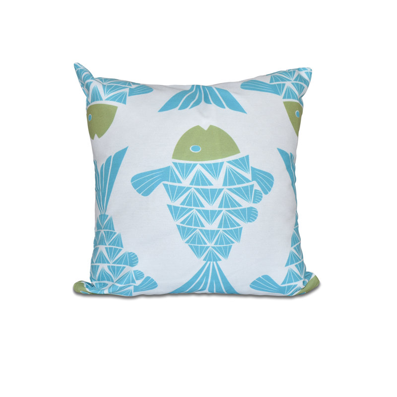 Beach Vacation Outdoor Reversible Throw Pillow, 18" H x 18" W, Turquoise