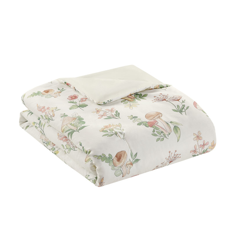Twin Green Microfiber Mushroom Garden Comforter Set