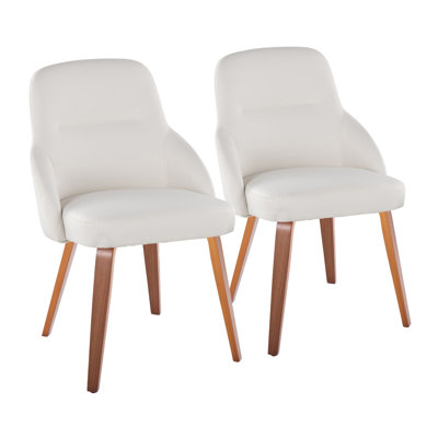 Walnut Wood and White Faux Leather Dining Chair - Set of 2