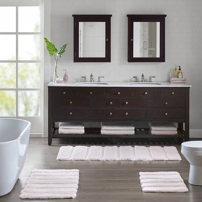 Tapis pour salle de bain 17 po x 24 po, motif rayé, envers antidérapant, fibre facile à laver, rayé, doux, lavable à la machine
