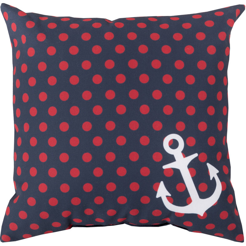 Rain Polka Dots Outdoor Throw Pillow, 26" H x 26" W x 4" D, Navy/Poppy