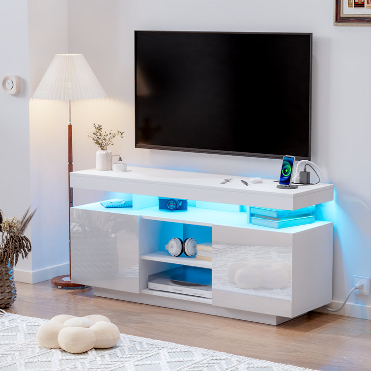 Modern 47.2/55.1 in Media Console with Outlet and RGB LED Light, TV Stand for TVs up to 65/55 inch