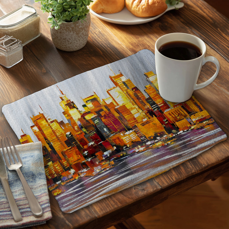 Orange Buildings Braided Polyester Placemat | Home Decor