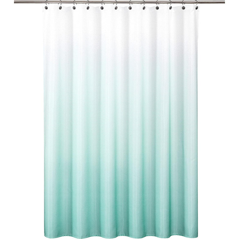 Aqua Blue Gradient Waffle Fabric Shower Curtain with Liner