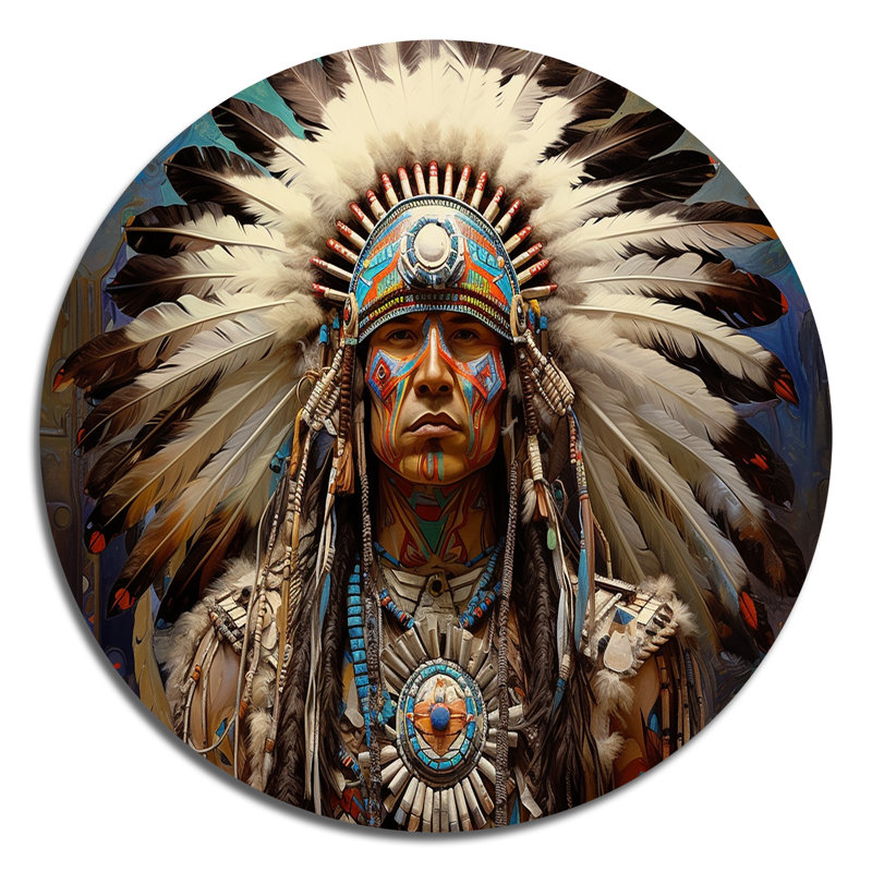 «Native Honour Traditional Warrior I - People», art en métal rond, H 23 po x l 23 po