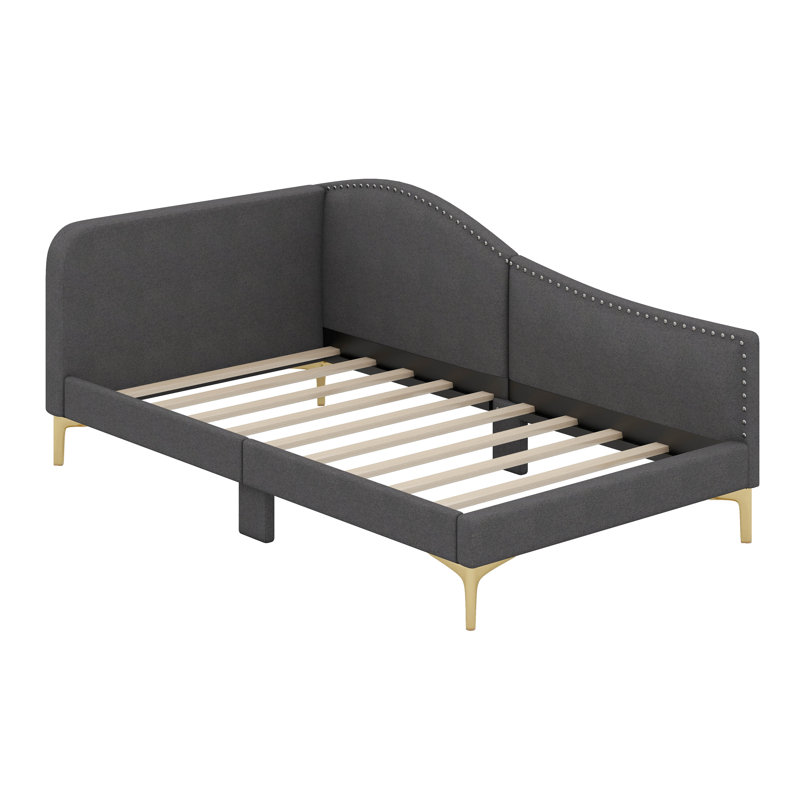 Aliccia Upholstered Daybed with Headboard and Armrest, Gray, Twin