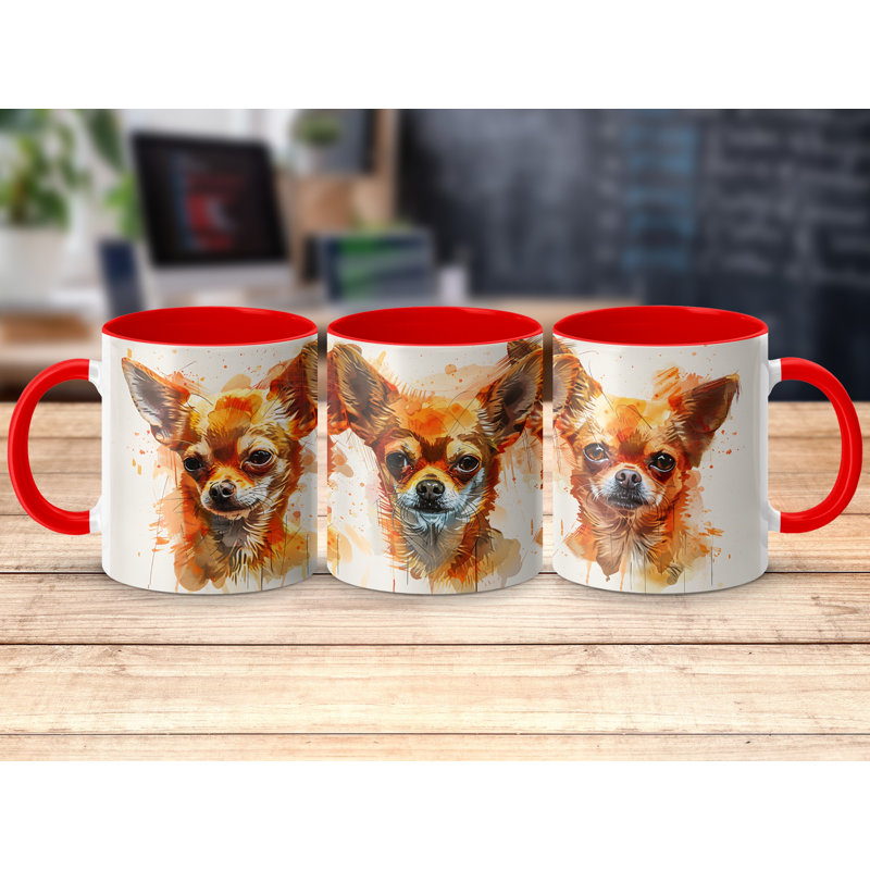 11oz Watercolour Chihuahua Dog Design Coffee Mug, Red, 3