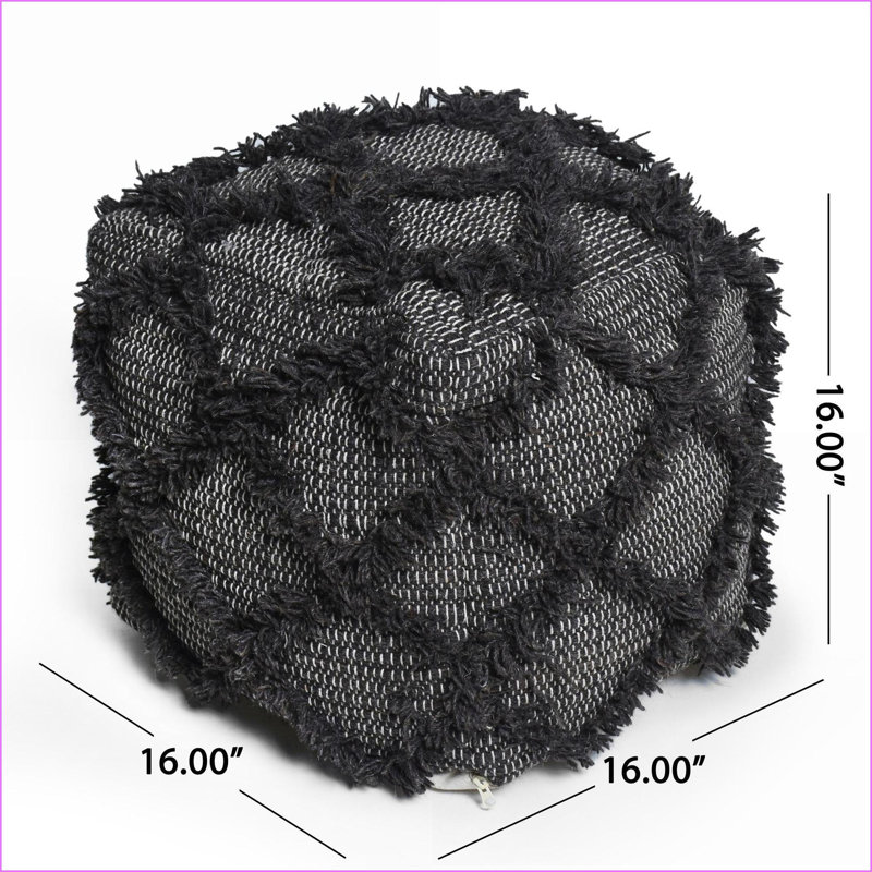 Pouf, laine fabriquée à la main Coton intérieur noyer brun 16 x 16 x 16 po | Laine | Coton