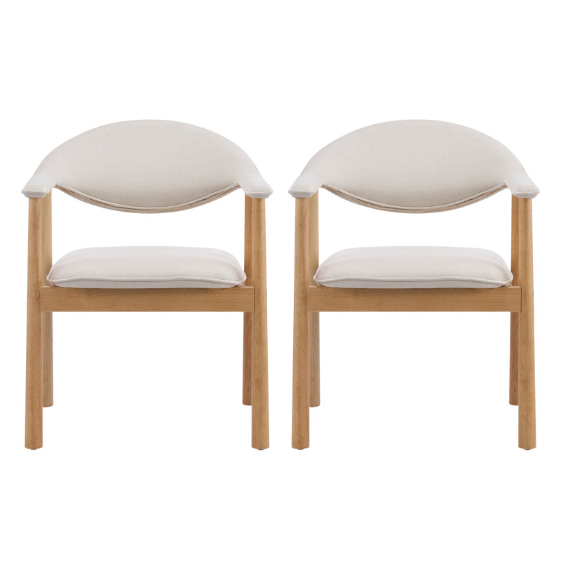 Fauteuils de salle à manger rembourrés Auberkonos, 2, Coussin beige / structure naturelle