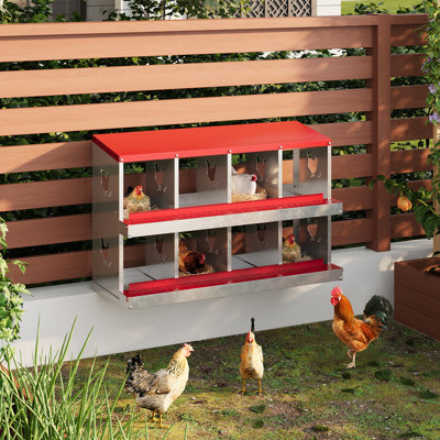 ‌ Boîte de nidification pour poulets en acier galvanisé avec plateau à œufs sur roulettes - 10 trous, antirouille et boîtes de pondération ventilées pour poules, poules, canards | Accessoires de poulailler faciles à nettoyer, rouge