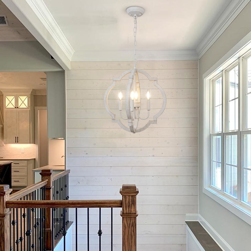 Tieton 4 - Light Wood Dimmable French Country Chandelier, Whitewash