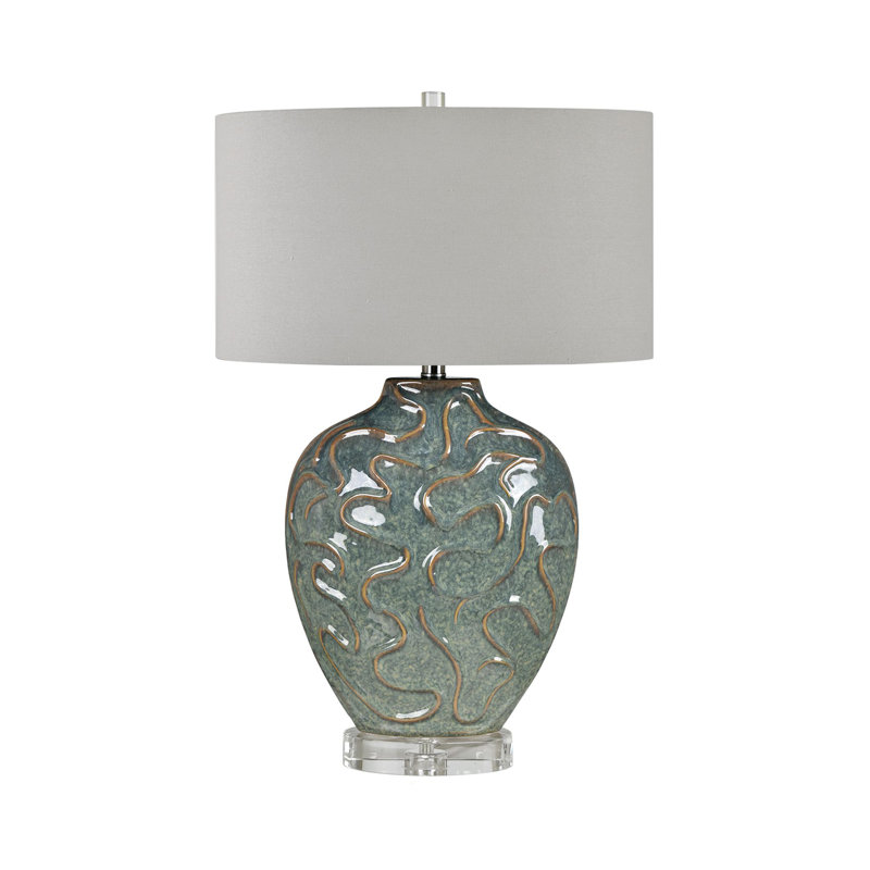 28.5" Ceramic Table Lamp With Gray Shade