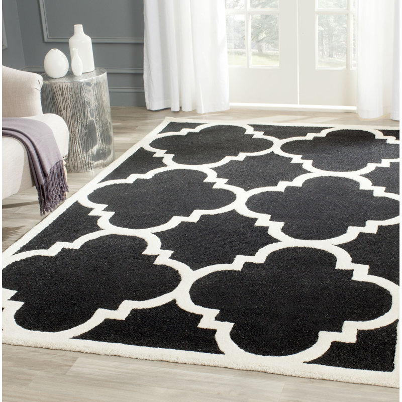 Tapis noir / ivoire en laine touffeté à la main Cannen, Rectangle de 4 pi x 6 pi