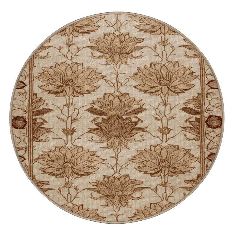 Tapis brun français lavable à la machine, Rond 4 pi